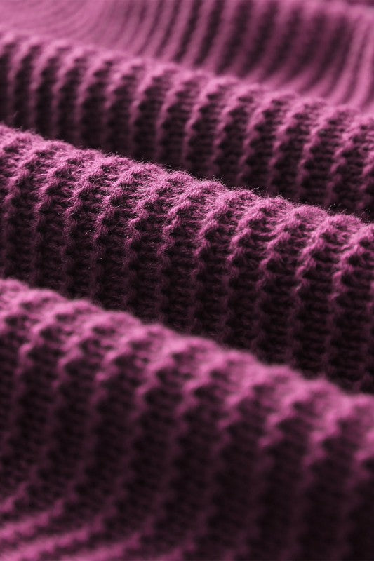 Solid Ribbed Drop Shoulder Hooded V-Neck Sweater - FamilyClothes