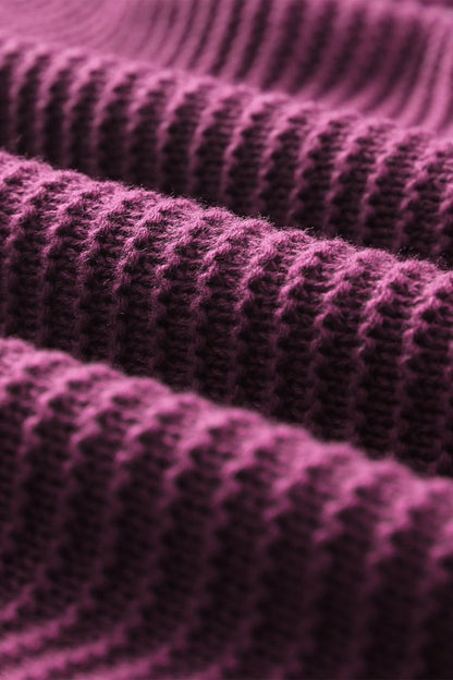 Solid Ribbed Drop Shoulder Hooded V-Neck Sweater - FamilyClothes