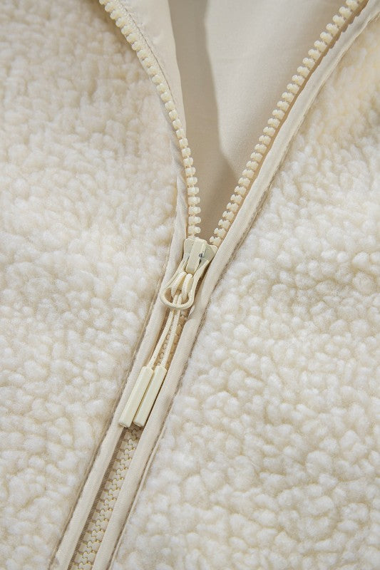 Solid Fleece Zip-Up Drawstring Pocketed Hooded Jac - FamilyClothes