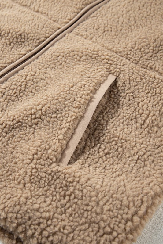 Solid Fleece Zip-Up Drawstring Pocketed Hooded Jac - FamilyClothes