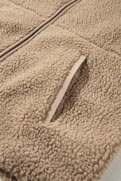 Solid Fleece Zip-Up Drawstring Pocketed Hooded Jac - FamilyClothes