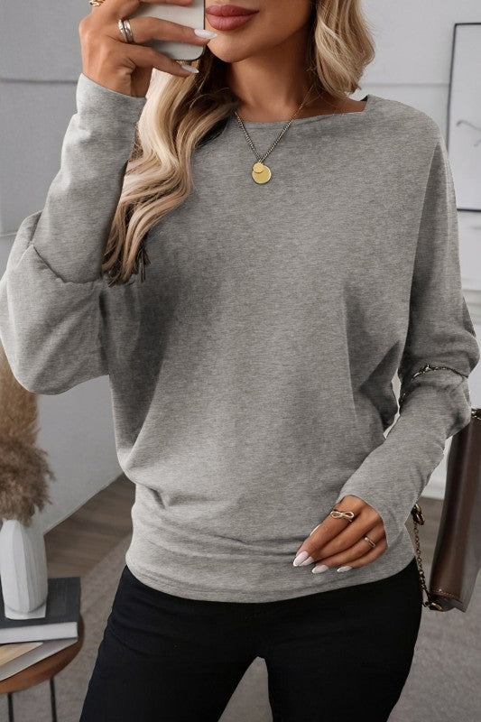Solid Extended Cuff Long Sleeve Top - FamilyClothes