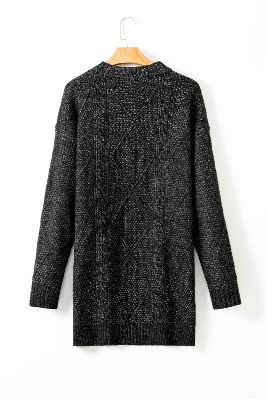 Cable Knit Drop Shoulder Sweater Dress - FamilyClothes