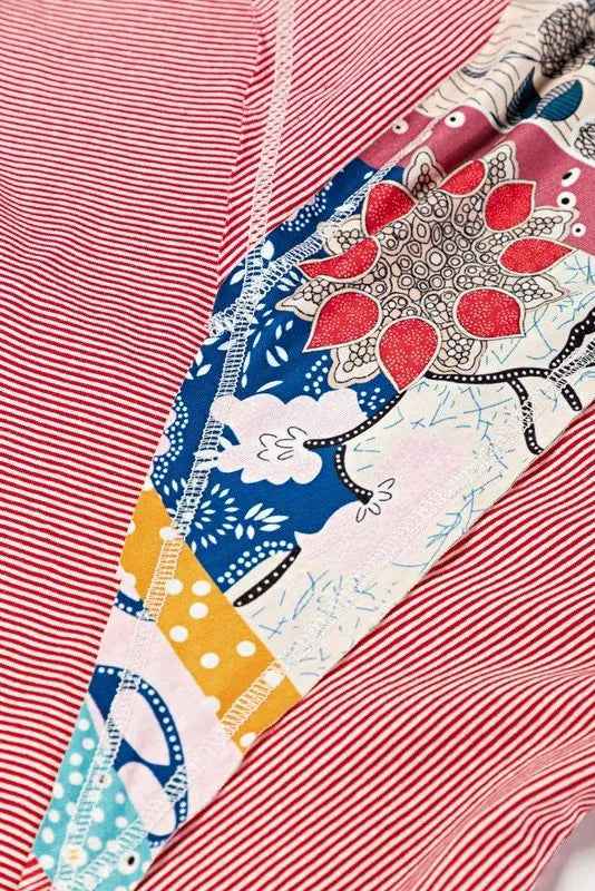 Color Block Floral Tunic Top - Stripe Dolman Style for Effortless Elegance - FamilyClothes