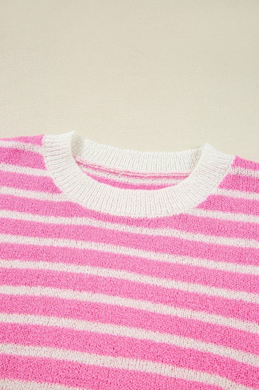 Colorblock Striped Patchwork Dolman  Slit Sweater - FamilyClothes