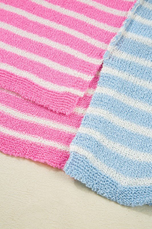 Colorblock Striped Patchwork Dolman  Slit Sweater - FamilyClothes