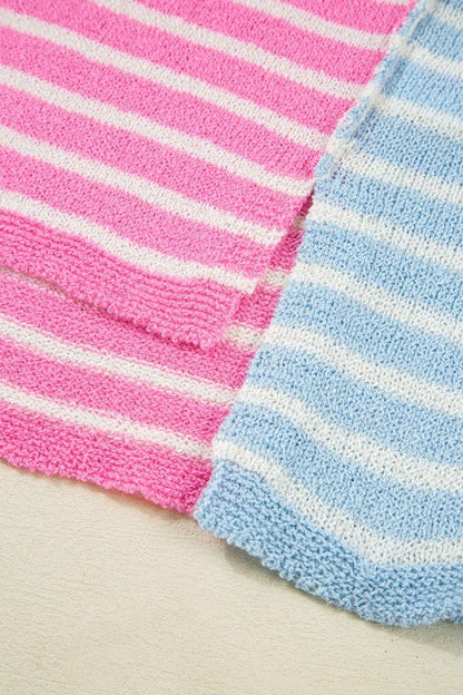 Colorblock Striped Patchwork Dolman  Slit Sweater - FamilyClothes