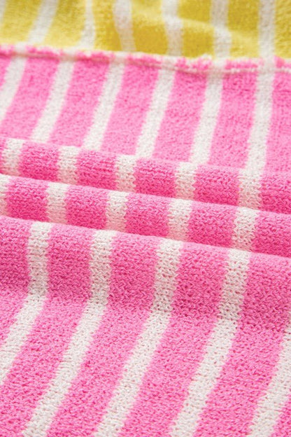 Colorblock Striped Patchwork Dolman  Slit Sweater - FamilyClothes