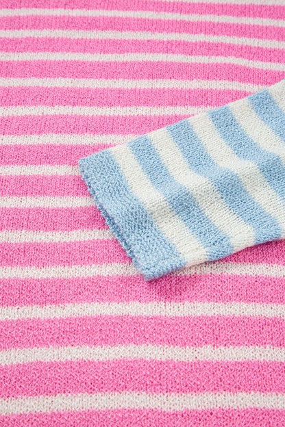 Colorblock Striped Patchwork Dolman  Slit Sweater - FamilyClothes