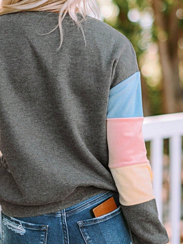 Cotton Color Block Sweatshirt - Casual Drop Sleeve for Effortless Style and Comfort - FamilyClothes