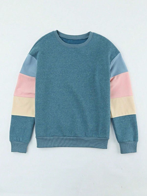 Cotton Color Block Sweatshirt - Casual Drop Sleeve for Effortless Style and Comfort - FamilyClothes