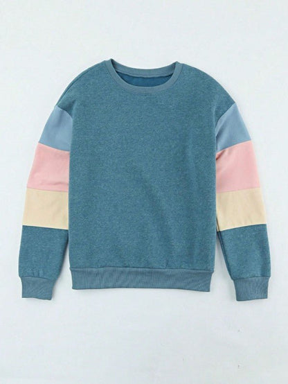 Cotton Color Block Sweatshirt - Casual Drop Sleeve for Effortless Style and Comfort - FamilyClothes