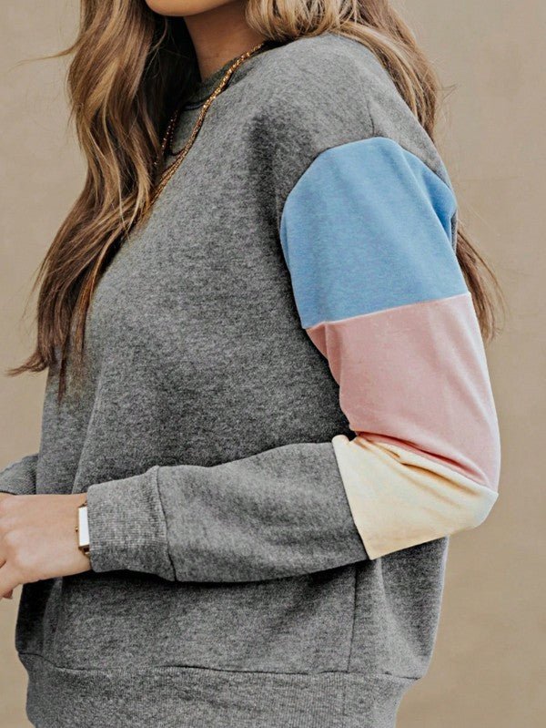 Cotton Color Block Sweatshirt - Casual Drop Sleeve for Effortless Style and Comfort - FamilyClothes