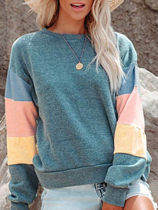 Cotton Color Block Sweatshirt - Casual Drop Sleeve for Effortless Style and Comfort - FamilyClothes