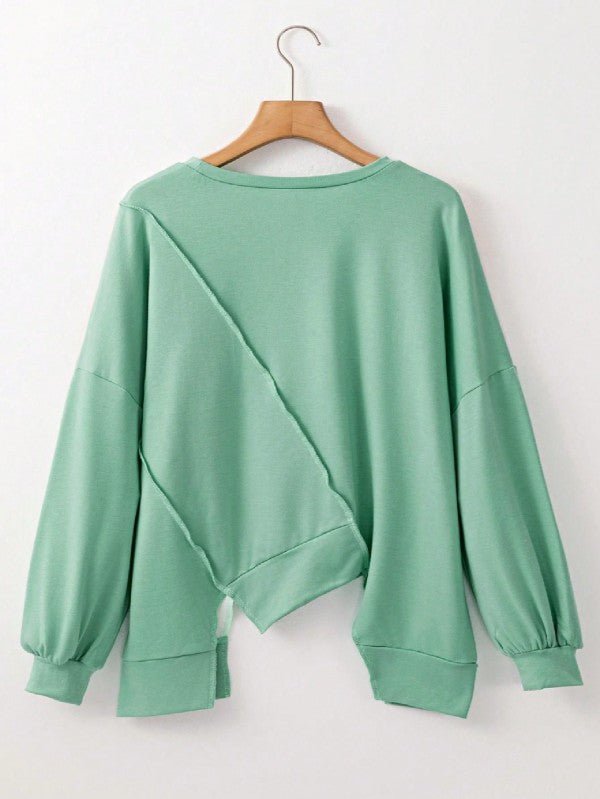 Cotton Stitching Irregular Hem Block  Pullover - FamilyClothes