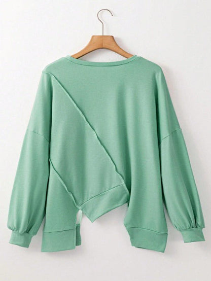 Cotton Stitching Irregular Hem Block  Pullover - FamilyClothes