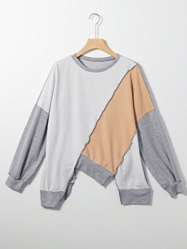 Cotton Stitching Irregular Hem Block  Pullover - FamilyClothes