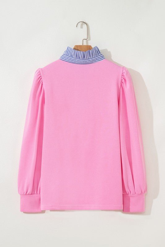 Cotton Striped Collar Puff Sleeve Sweatshirt - FamilyClothes