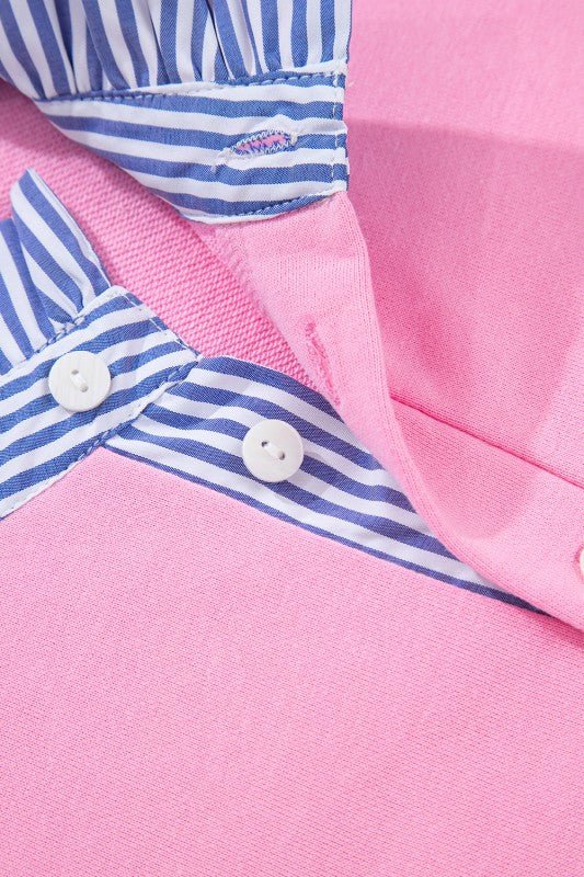 Cotton Striped Collar Puff Sleeve Sweatshirt - FamilyClothes