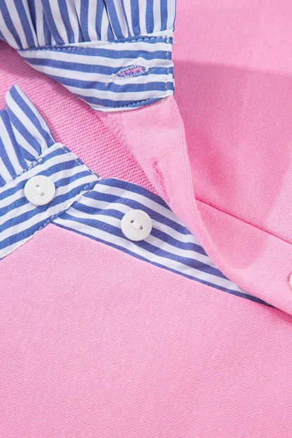 Cotton Striped Collar Puff Sleeve Sweatshirt - FamilyClothes