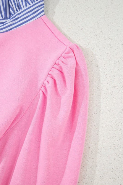 Cotton Striped Collar Puff Sleeve Sweatshirt - FamilyClothes