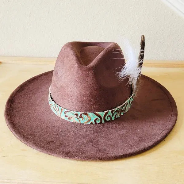 Cowboy Turquoise Leather Hat Band w/Feather Accent - FamilyClothes