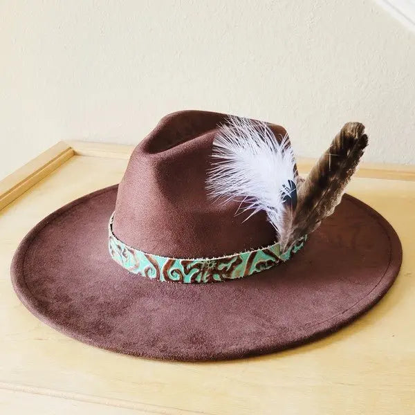 Cowboy Turquoise Leather Hat Band w/Feather Accent - FamilyClothes