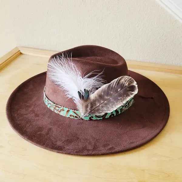 Cowboy Turquoise Leather Hat Band w/Feather Accent - FamilyClothes
