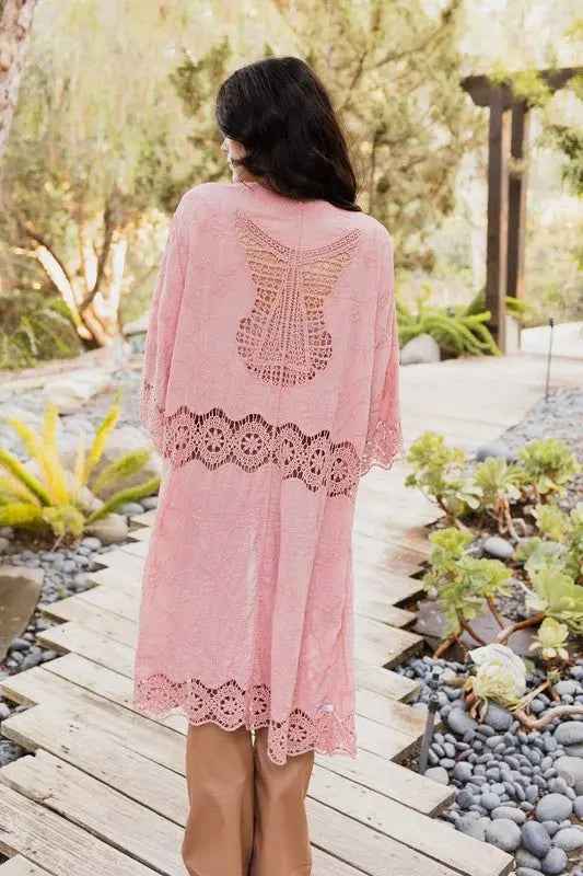 Crochet Open Patch Longline Kimono - FamilyClothes