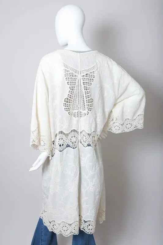 Crochet Open Patch Longline Kimono - FamilyClothes