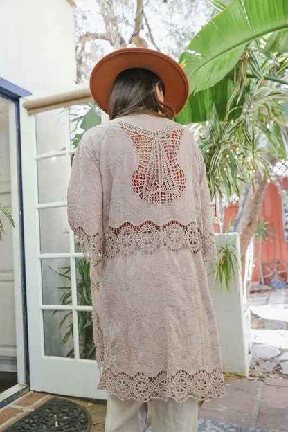 Crochet Open Patch Longline Kimono - FamilyClothes