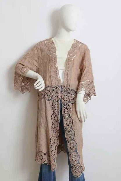 Crochet Open Patch Longline Kimono - FamilyClothes