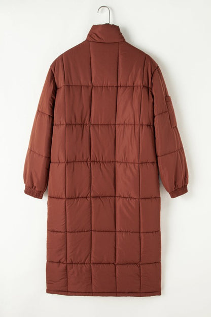 Solid Quilted Stand-Neck Zip-Up Buttoned  Puffer C - FamilyClothes