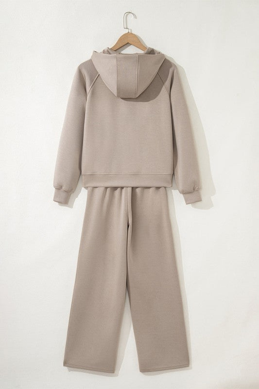 Solid Half-Zip Hoodie and Pants Set - FamilyClothes