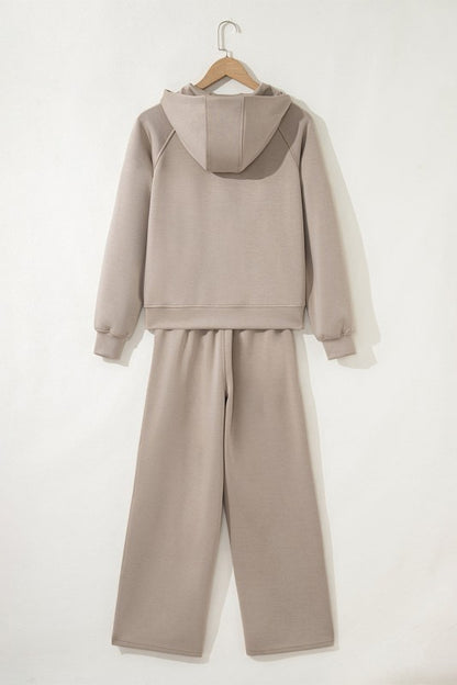 Solid Half-Zip Hoodie and Pants Set - FamilyClothes