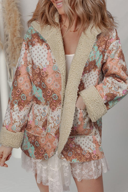 Floral Sherpa Lined Hooded Jacket - FamilyClothes