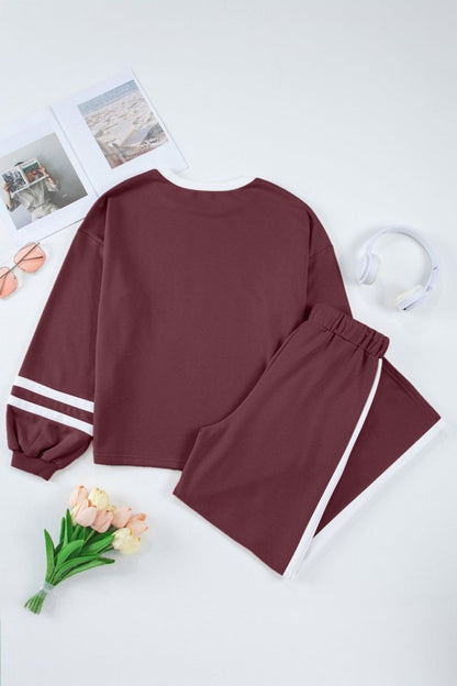 Varsity Stripe Patchwork Pullover and Pant Set - FamilyClothes