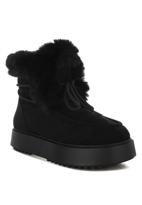 Bunting Faux Fur Collar Flatform Boots - FamilyClothes