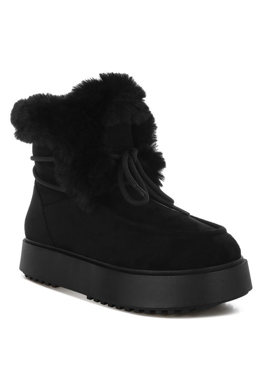 Bunting Faux Fur Collar Flatform Boots - FamilyClothes