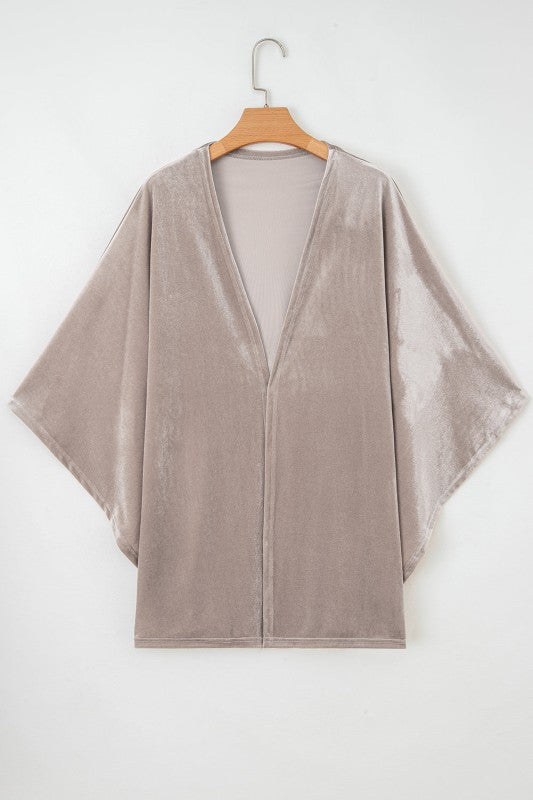 Velvet 3/4 Sleeve Open Front Kimono - FamilyClothes