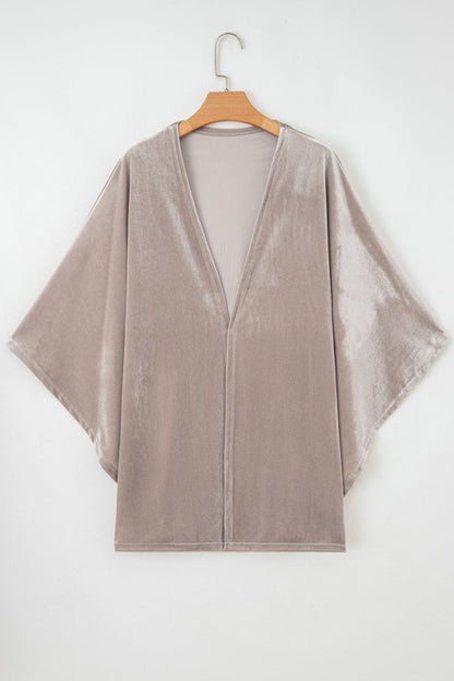 Velvet 3/4 Sleeve Open Front Kimono - FamilyClothes