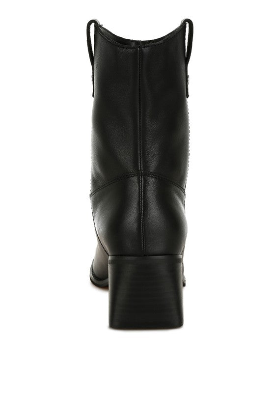 Iliad Genuine Leather Metallic Accent Ankle Boots - FamilyClothes