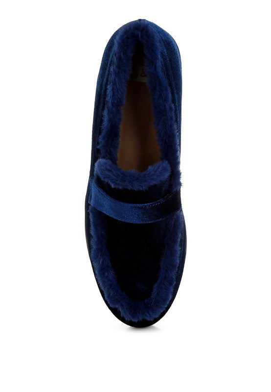 Bastian Fur Detail Velvet Loafers - FamilyClothes