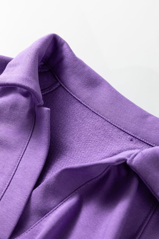 Solid Collared Top and Central Seam Pants Set - FamilyClothes