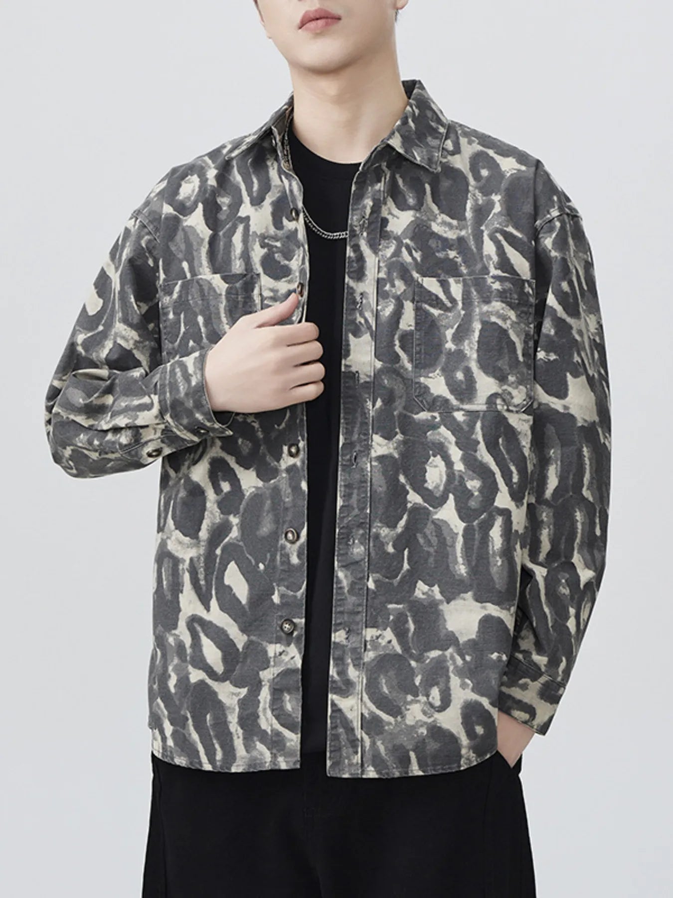 Men's Plus Size Camouflage Print Button-Up Shacket - FamilyClothes