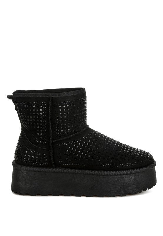 Xoras Chunky Rhinestones Ankle Boots - FamilyClothes
