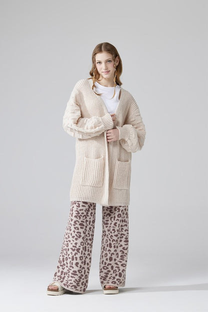 Oversized Cardigan with Pompom Sleeves for Cozy Style - FamilyClothes