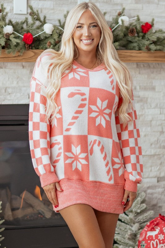 Christmas Candycane Snowflake Checker Sweater - FamilyClothes