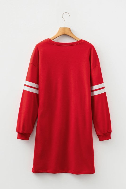 Varsity Stripe Long Sleeve Sweatshirt Dress - FamilyClothes