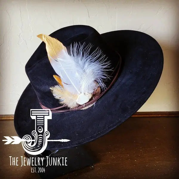 Dark Metallic Feather&Turq Slab Hatband Choice Hat - FamilyClothes
